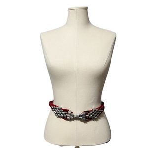 Vintage Red Leather Braided With Silver Buckle Belt Sz-Large